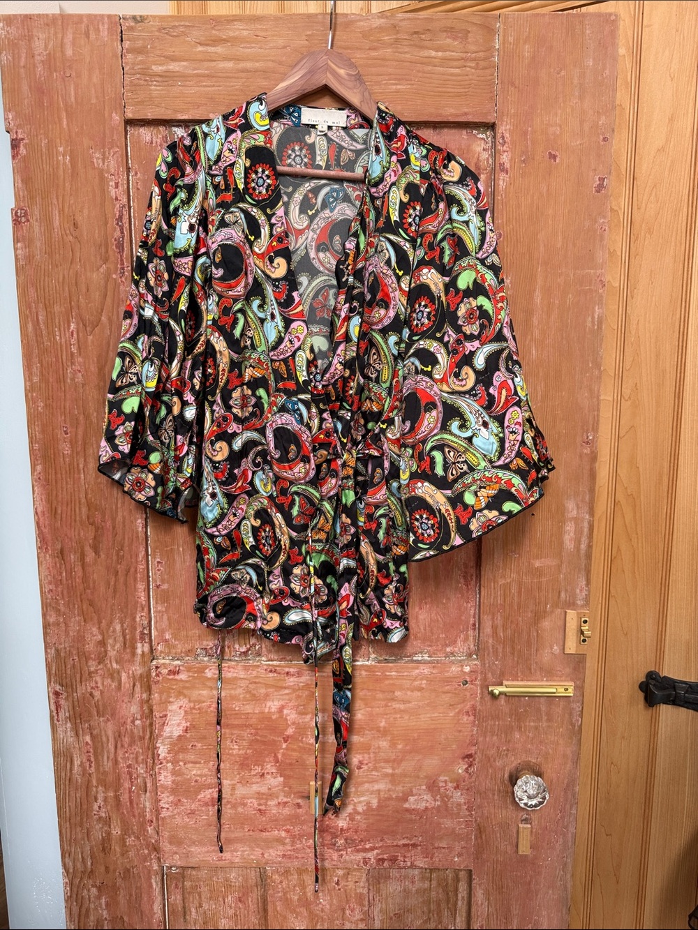 Fleur du Mal Black Paisley Satin Romper with Multicolor Print
